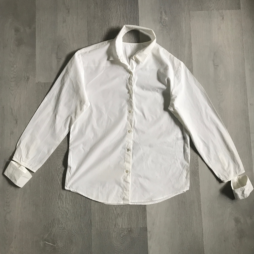 RECTO WOMENS SHIRT WHITE POPLIN CUTOUT LONG SLEEVE BUTTON SMALL